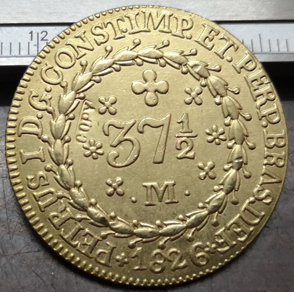 1826 Бразилия 37 1/2 Reis Золотой Vintem-Pedro II медь имитация монеты