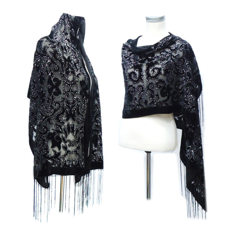 Женские бархатные шарфы с блестками черный шарф в мусульманском стиле свадебная