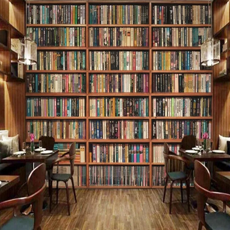 

custom 3d mural wallpaper Study bookshelf mural office library wallpaper vintage wallpapers for living room