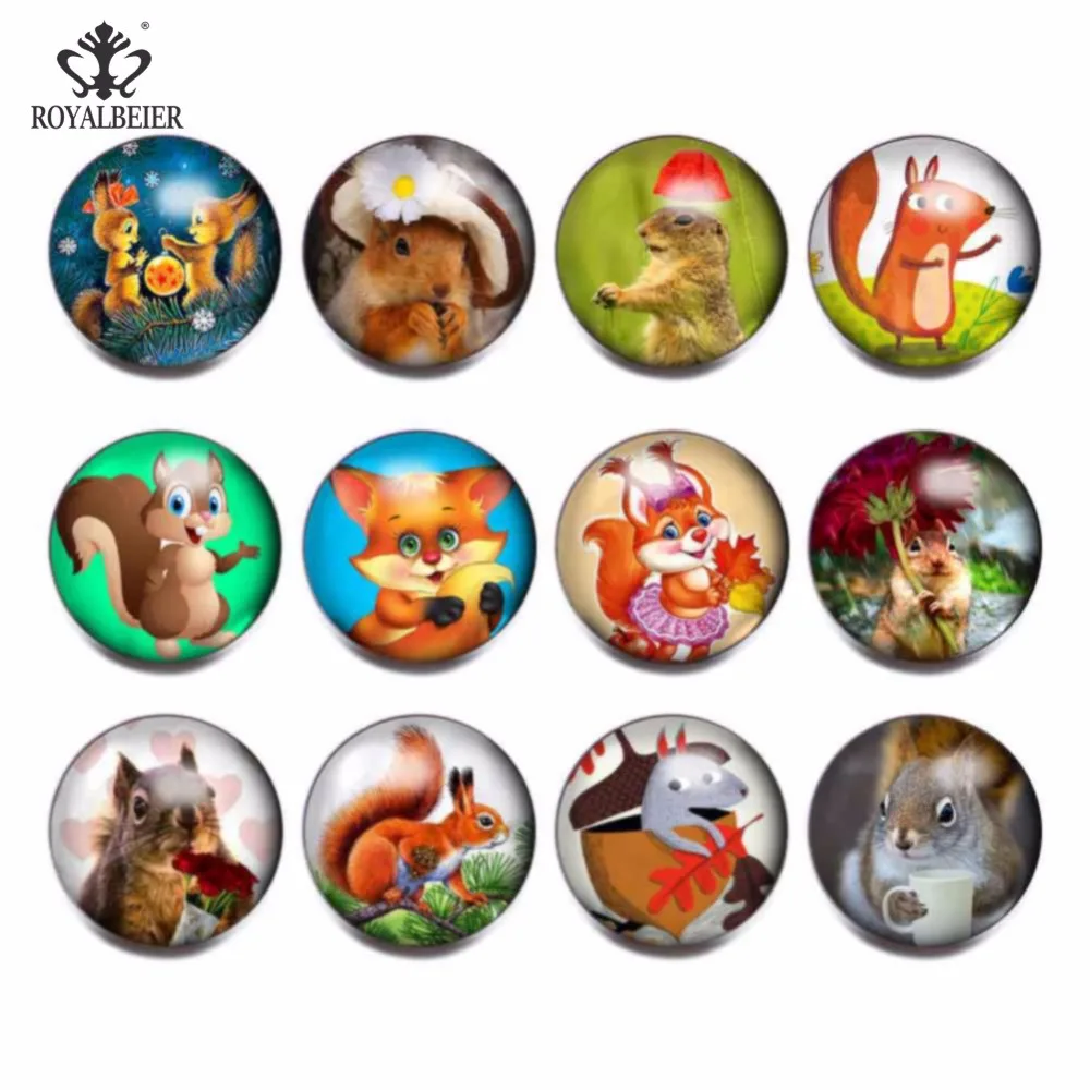 Ройалбейер 12 шт./лот стеклянная подвеска в виде милой белки 18 мм кнопка украшения