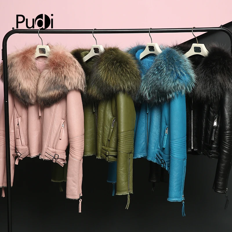 PUDI C18002 женская зимняя теплая sheepleather Куртка, жилет с воротником из меха енота, пальто для девочек, Женская куртка, пальто