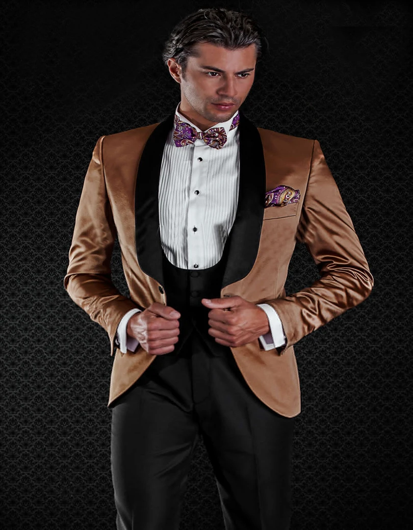 New Arrival Velveteen Groomsmen Shawl Lapel Groom Tuxedos Men Suits Wedding/Prom Best Man Blazer ( Jacket+Pants+Vest+Tie)A67 | Мужская