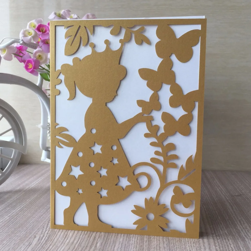 30Pcs/Lot Little Girl And Butterfly Pattern Birthday Party invitation Souvenirs Greeting Blessing Card | Дом и сад