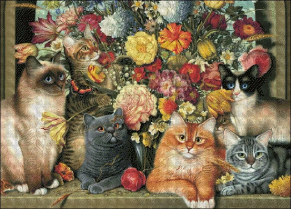 Набор для вышивки крестом коты 14 карат | Дом и сад