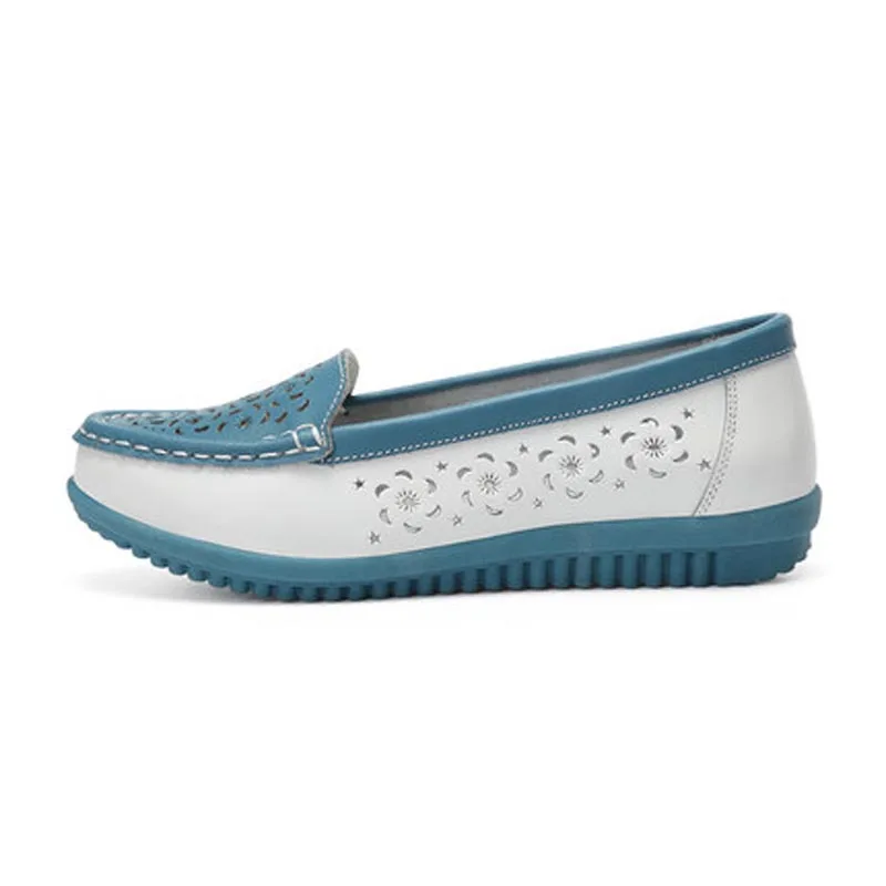 New Breathable Cut-outs Flats For Women Fashion Flower Cut-outs Genuine Leather Women Flats Ladies Casual Flat Summer Loafers