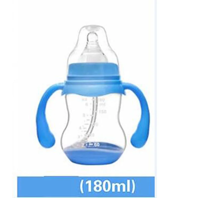 180ML Blue Детская Бутылочка с широким ртом и пылезащитным покрытием для младенцев, размер детской бутылочки 180 мл/240 мл/320 мл с температурным зондированием - Цвет: 180ML Blue