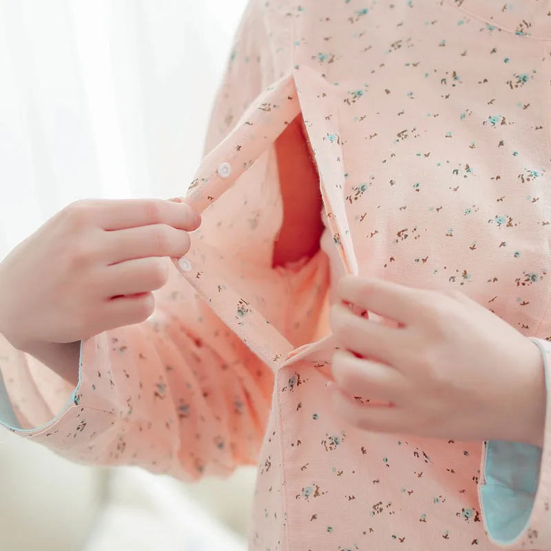 Ночное Белье для беременных с длинным рукавом 2 шт./компл. Пижама кормящих