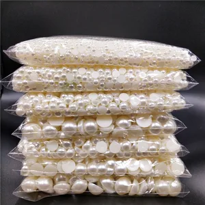 3 16mm half round acrylic white ivory imitation pearl flatback beads for jewelry making diy headwearnail art phone decorate free global shipping