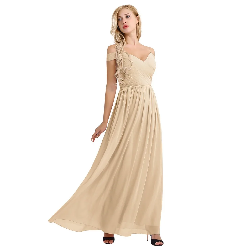 Женское шифоновое длинное плиссированное платье с открытыми плечами Vestidos Femme