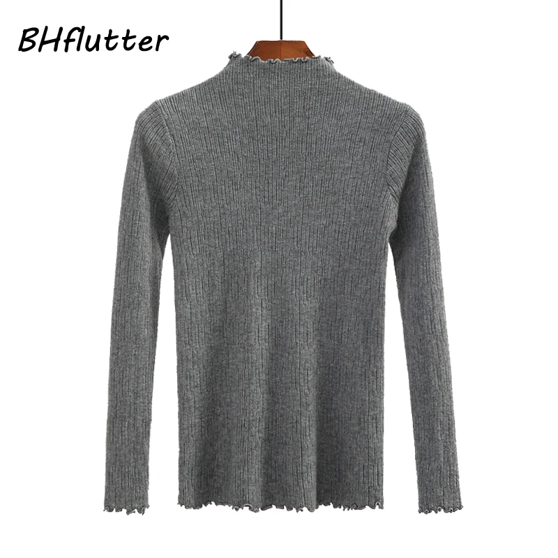 BHflutter Women Pullover Long Sleeve Ruched Turtleneck Sweater Vintage Cashmere Autumn Winter Sweaters and Tops Pull Femme | Женская
