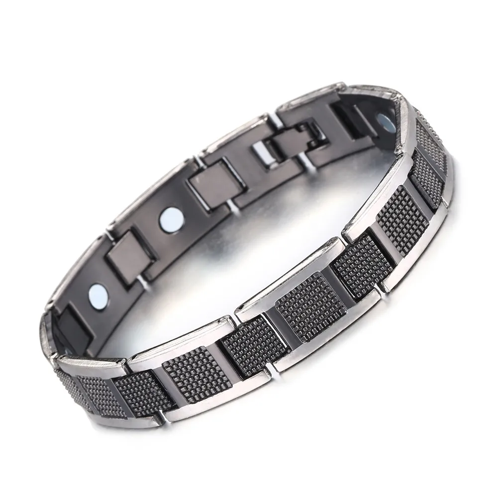 silver black Модные медные браслеты с магнитом для мужчин и женщин, от артрита, боли, высокое качество, роскошный магнитный браслет - Окраска металла: silver black