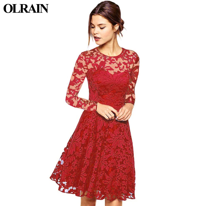Olrain 2017 Новинки для женщин Европа выдалбливают шить Кружево Vestidos Femme работы