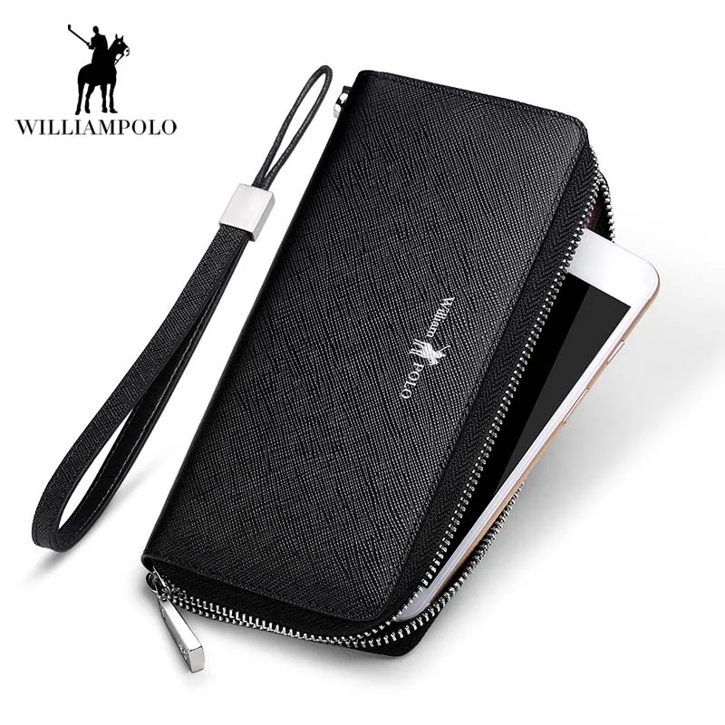 Мужской Дорожный кошелек WILLIAMPOLO черный длинный из натуральной кожи с отделением