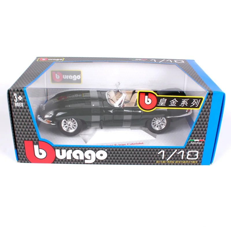 Bburago, 1:18, jaguar, e тип, темно-зеленый автомобиль, литой под давлением, 255*95*67 мм, классическая модель автомобиля, старая версия для сбора 12046