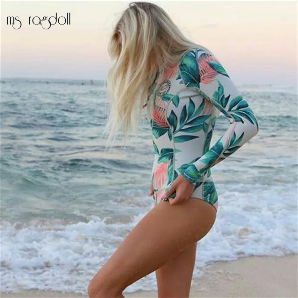 Одежда с длинным рукавом Рашгард Для женщин Surf Купальники цветочный Одна деталь