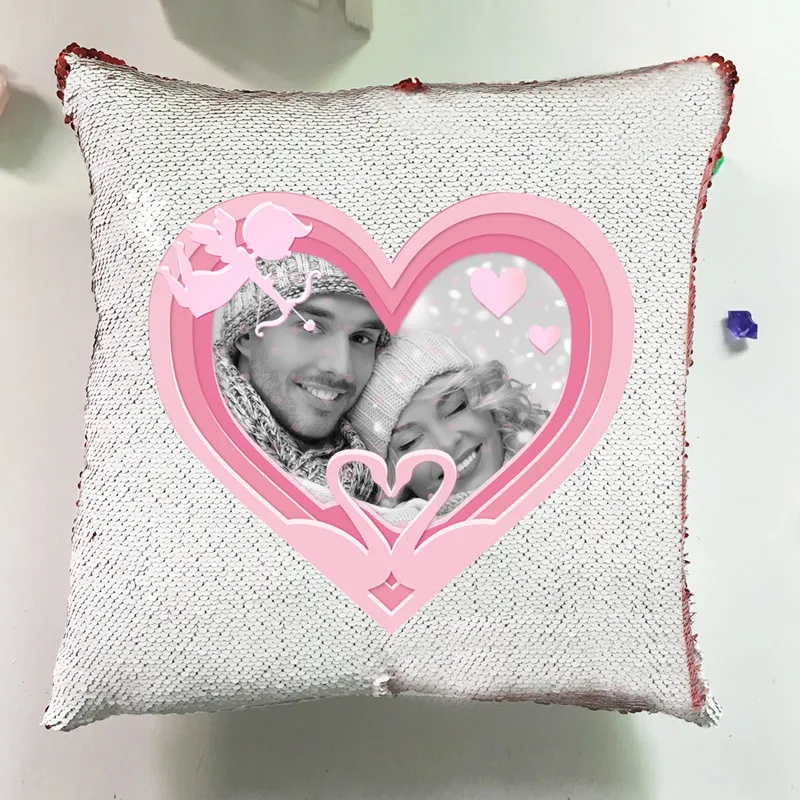 Забавные Diy пользовательских наволочка с фото домашняя Подушка Дизайн с сердечком двусторонние пайетки декоративные Cusion любовь наволочка диван 40x40 см - Цвет: as picture