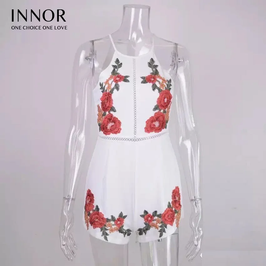 INNOR 2017 Новый цветочный сексуальный Цветочный вышитый боди Женский комбинезон