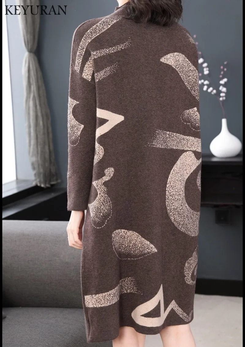 Женское трикотажное жаккардовое платье-свитер свободное повседневное и