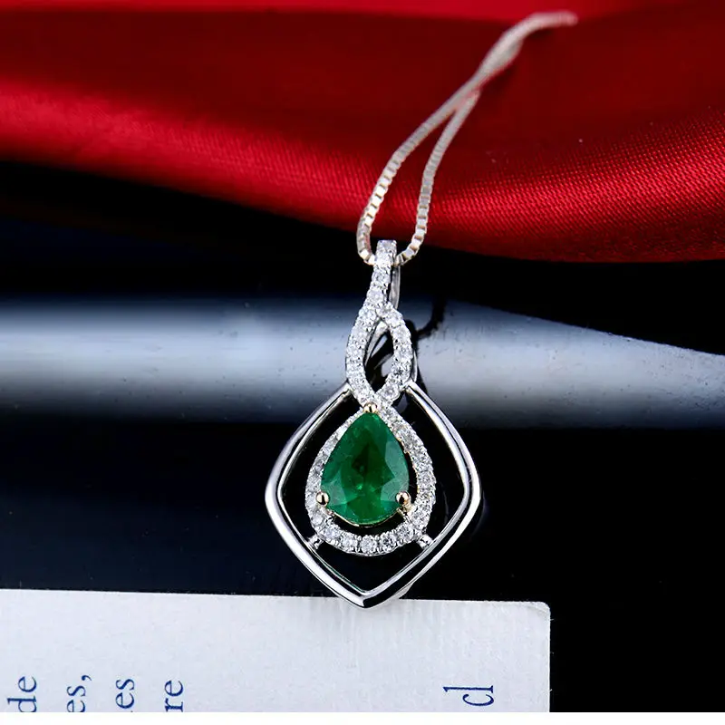 LANMI Emerald Pendants Natural Gemstone Jewelry 14Kt Two Tone Gold Pear 6x8mm Green Stone Pendant WP044 | Украшения и аксессуары
