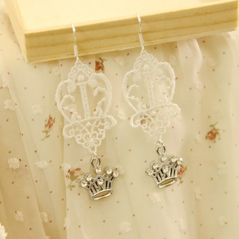 Серебряная корона с вырезами кристалл падение Цветочные белые кружевные