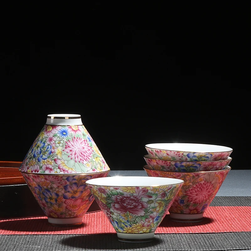 6 шт./лот Китайская античная цветная эмалированная чайная чашка кунг фу набор для