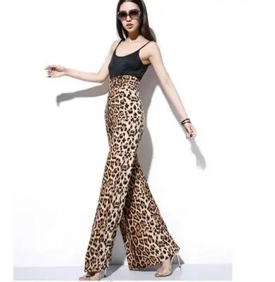 Женские широкие брюки с высокой талией Boho свободные леопардовые Длинные