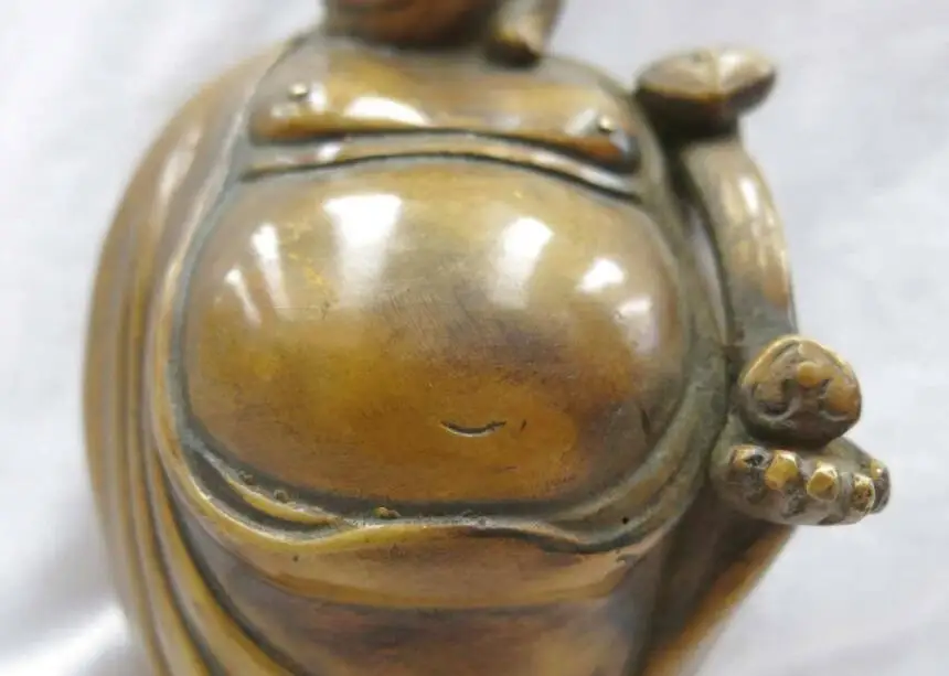 S06733 7 &quotКитай бронза медь резные как угодно это счастливый будда Скульптура|statue