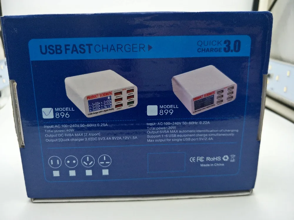 Универсальное зарядное устройство с 6 USB-портами 40 Вт 5 В А умный светодиодный