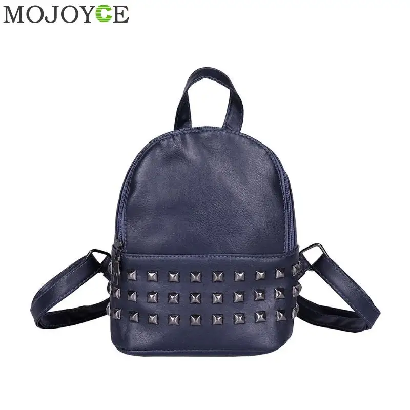 Dark Blue Маленькие женские рюкзаки с заклепками на молнии из искусственной кожи, студенческий рюкзак, женские повседневные Сумки из искусственной кожи для девочек, школьный рюкзак - Цвет: Dark Blue