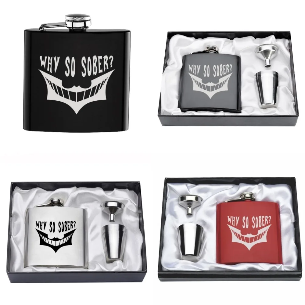 

1 Набор 6 унций, почему так трезвы! Плоская фляжка из нержавеющей стали с оранжевой и черной коробкой 1 * Воронка 2 * очки