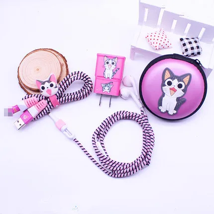 Милый мультяшный USB кабель для наушников протектор набор с наушником коробка