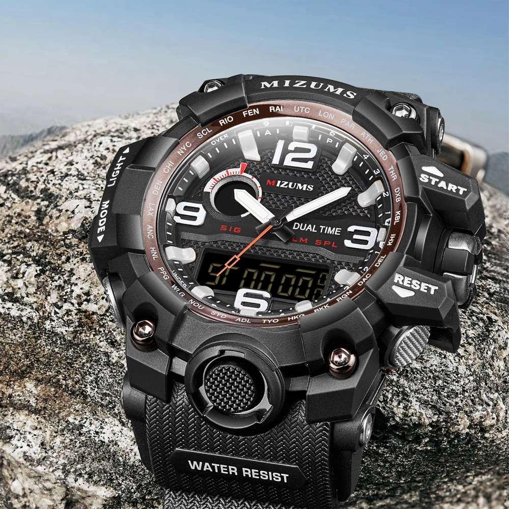 MIZUMS Модные мужские спортивные часы военные водонепроницаемые кварцевые Дата
