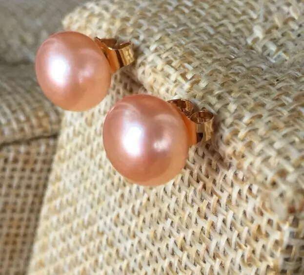 Огромная пара сережек с жемчугом из розового и золотистого жемчуга Размер 9-10 мм