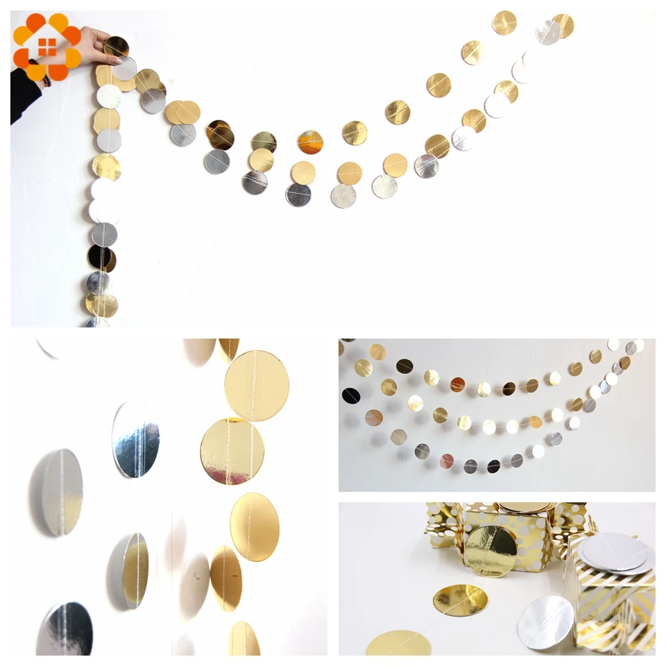 2 шт. м Золотая и серебряная круглой формы подвесная бумага гирлянда Цветочная