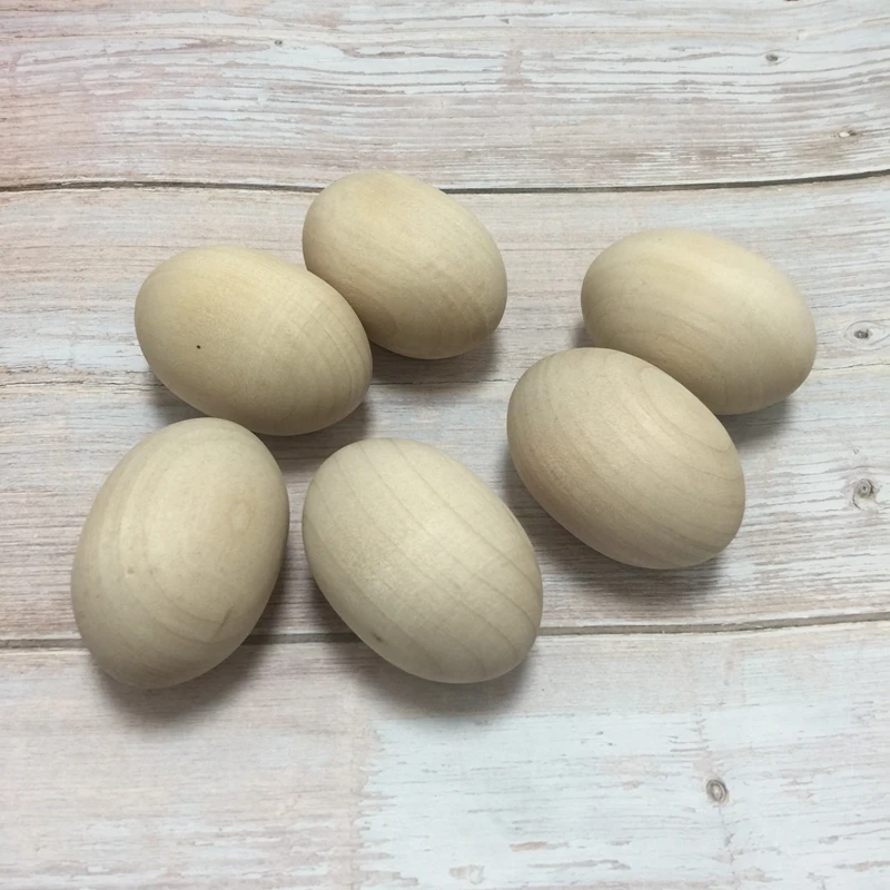 

10 wooden eggs diy unfinished natural wood egg 6*4.5cm