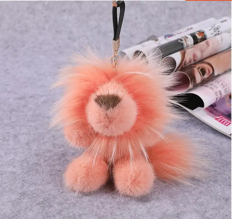 Baby Pink Натуральный мех норки мех сумка в виде льва кулон милый мини-версия из енота, лисы с меховыми помпонами брелок - Цвет: Baby Pink