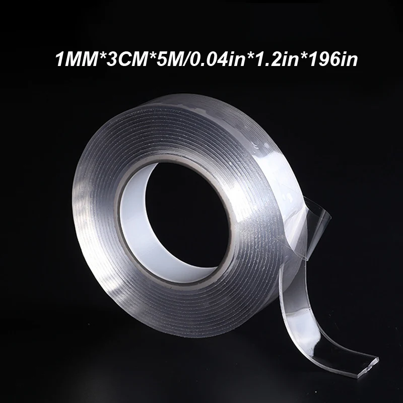 1MM-3CM-5M ITNEX бесследная моющаяся клейкая лента многоразовая съемная прозрачная двухсторонняя нано-лента аксессуары для ванной кухни - Color: 1MM-3CM-5M