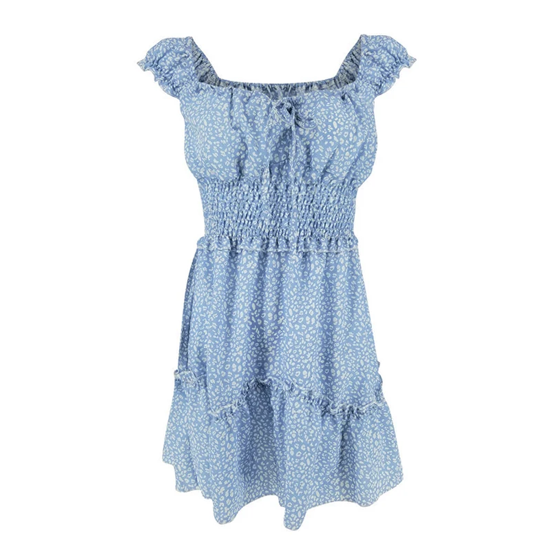 

2019 New Ladies Short Mini Dress Plus Size S-XL Summer Holiday Beach Short Sleeve Slim-fit Waist Dress Women Sundress Boho Flora