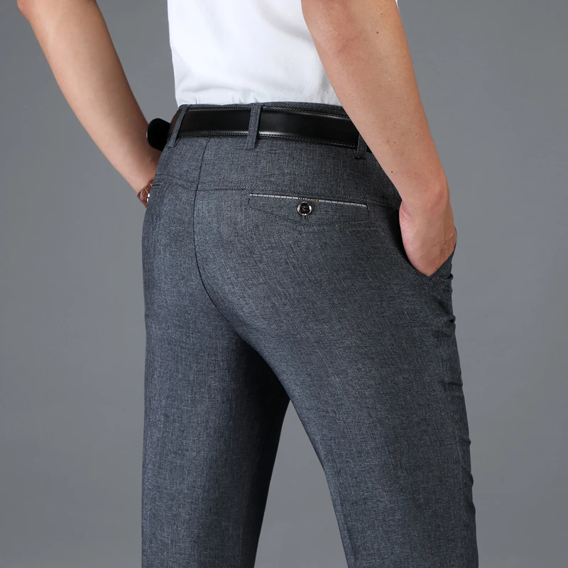 Брюки мужские тонкие повседневные свободные прямые деловые штаны с высокой