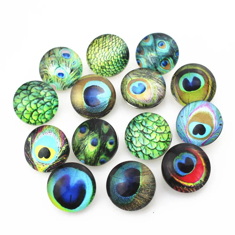 10 шт./лот смешанные Перья павлина кнопки для 18 мм Имбирные ювелирные изделия