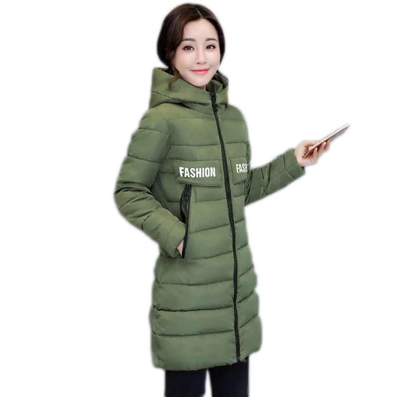 

AKSLXDMMD Parkas Plus Size Women's Coats 2019 New Winter Long Jacket Hooded Printed Letters Padded Coats Fashion Overcoat LH1139