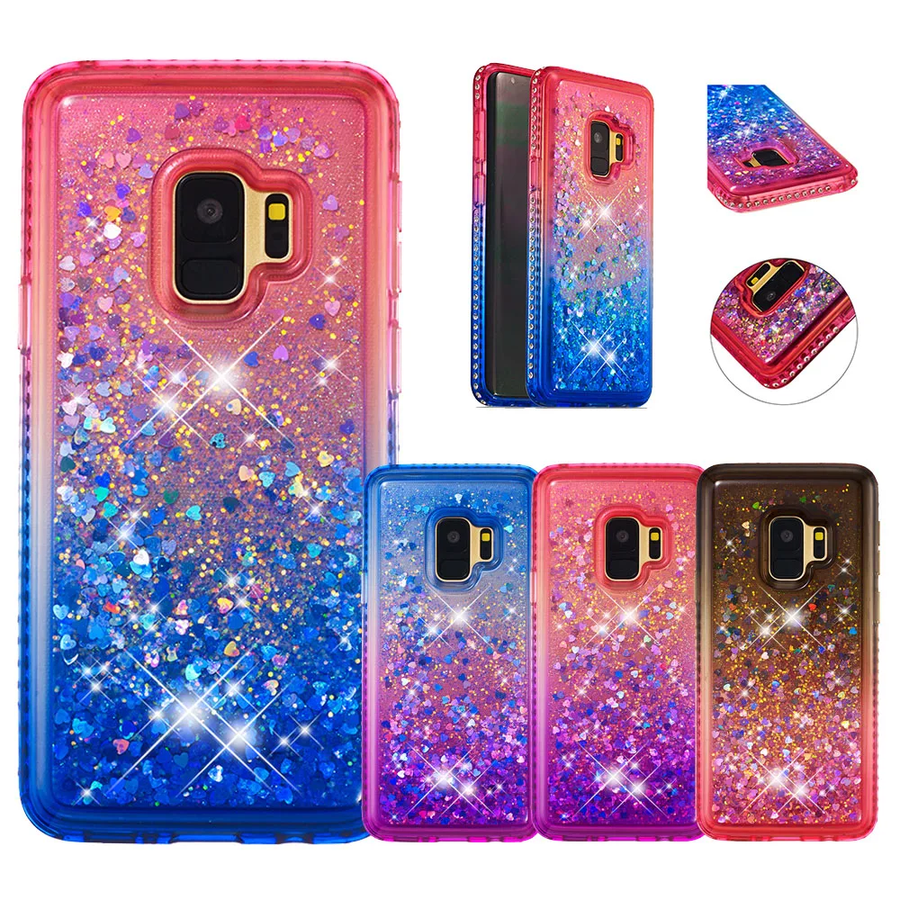 Алмазные наклейки на ногти сердечки чехол для Samsung Galaxy S8 S9 плюс градиентный