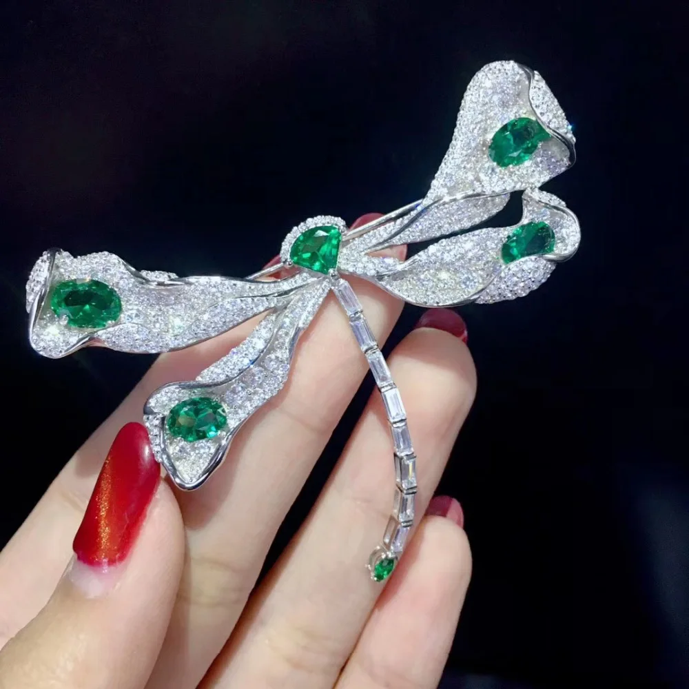 

dragonfly brooch green color 925 sterling silver fine women jewelry free shipping