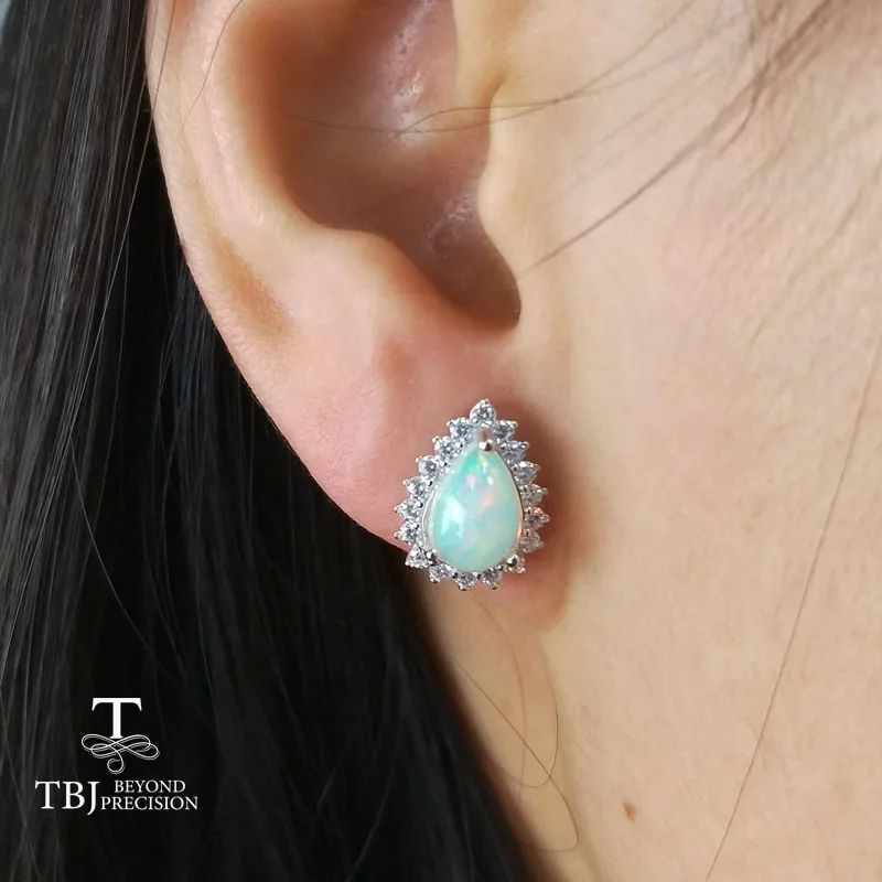 TBJ натуральный Радужный опал наборы драгоценных камней из стерлингового серебра