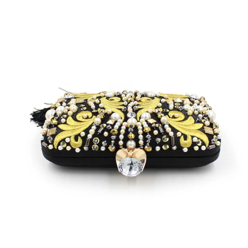 Бесплатная Доставка Новый 2017 Мода Черный с Embriodery Жемчуг Маленькая Партия Ужин