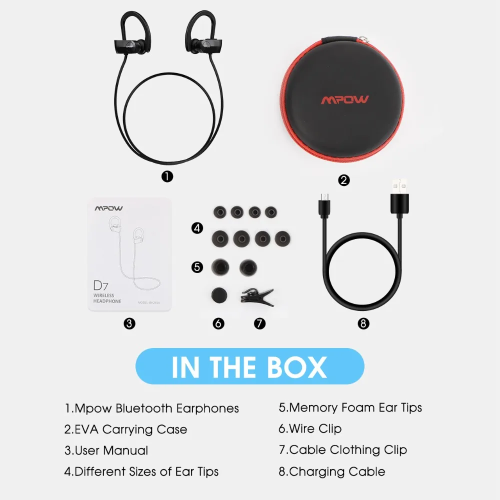 Mpow D7 2-я версия Bluetooth беспроводные 4,1 наушники IPX7 водонепроницаемые спортивные наушники 10-12H время воспроизведения для iPhone Xs Xr Xiaomi