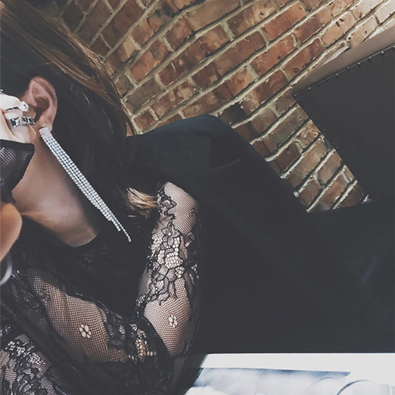 Женские Стразы длинные серьги в уличном стиле сверкающие с кристаллами и