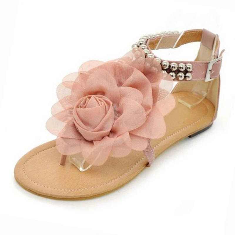 FITWEE/женские летние сандалии гладиаторы Украшенные бусинами с цветами на плоской