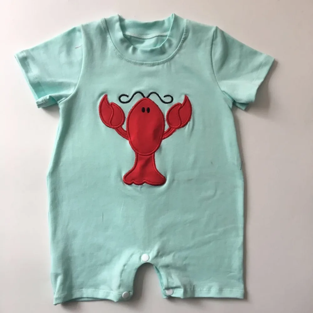 

Puresun 2020 Soft Toddler Boys Summer Bubble Outfit Cute Crayfish Embroidery Kid Boys Summer Romper With Button Design