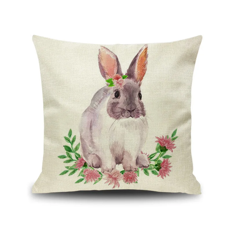Льняная наволочка с милым кроликом